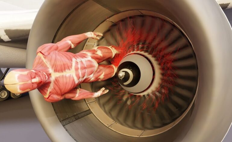 بلعیده شدن انسان توسط موتور توربوفن